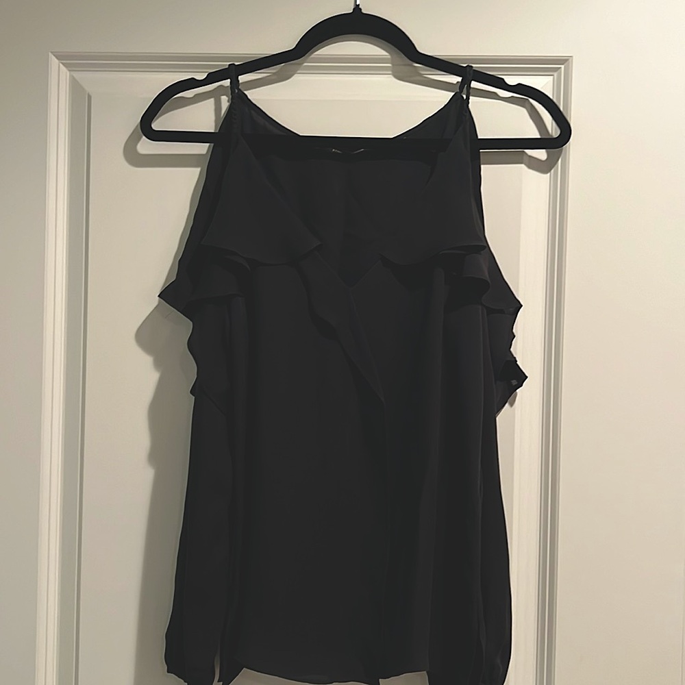Kobi Halperin black silk cold shoulder blouse